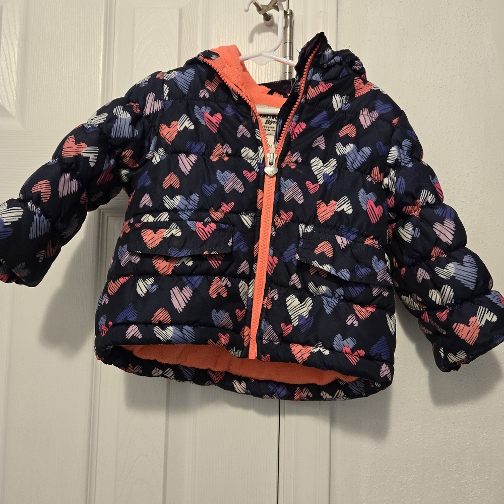 OSH KOSH Red,Purple,Pink,Whit star puffy winter jacket with pink lining size 24M